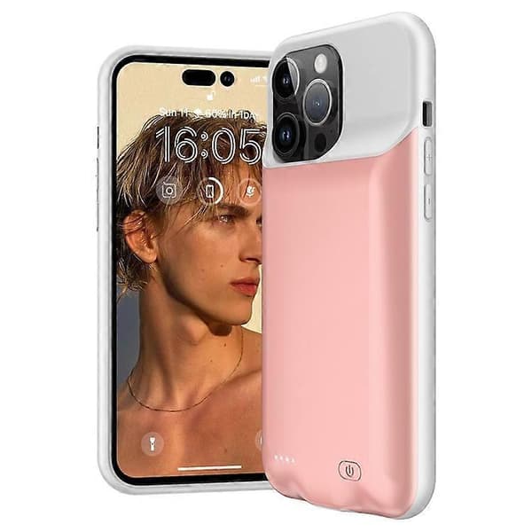 D98 Batterideksel kompatibelt med iPhone 15 Pro Max, 8500mAh utvidet oppladbart ladedeksel med lydfunksjon Pink