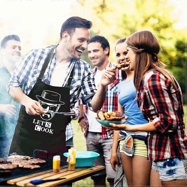Sjovt sort grillforklæde til mænd med 2 lommer