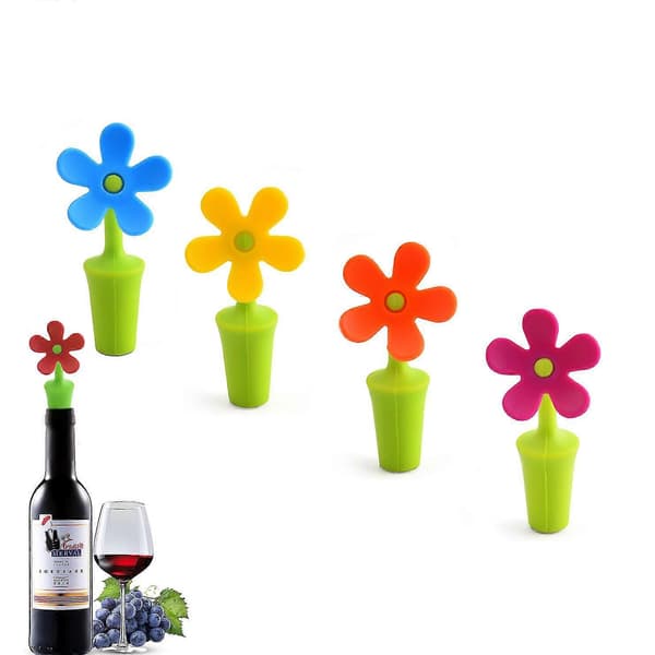 4 stk. blomster vinflaskepropper, gjenbrukbar blomsterformet vinpropphette for vinflasker[ls]