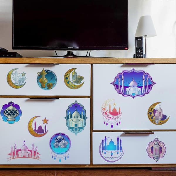 Eid veggdekor Mubarak dekorasjon måneslott mønster vindusklistremerke