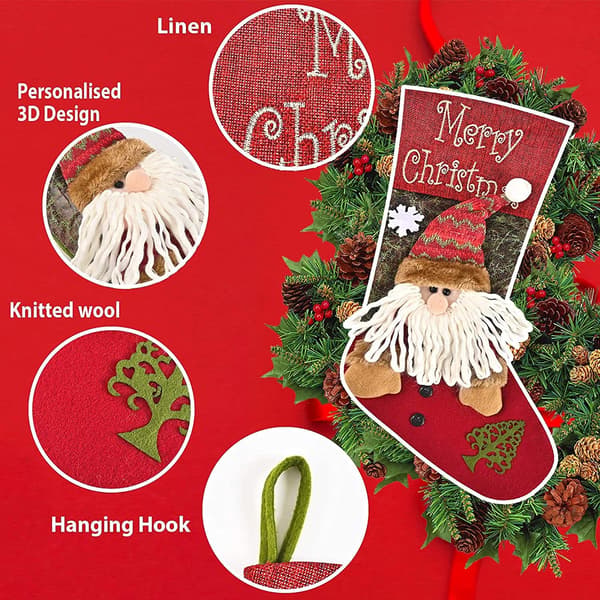 3 stk. Julestrømper, 46 cm store julestrømper 3D snefnug julemand, snemand, rensdyrstrømper gavepose til pejs jul