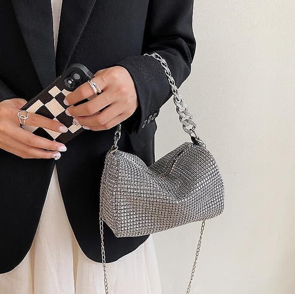 Krystaller Aften Clutch Taske til Kvinder Piger Taske—ls silver