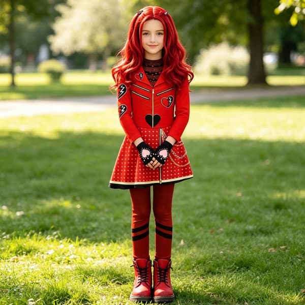 Piger Wonderland Rød Kostume Børn Cosplay Outfit Sæt Handsker Paryk Rubyred Rubyred 10-11 Years