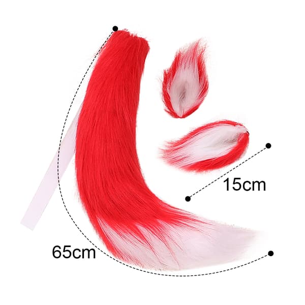 Faux Fur Kat Ræv Ulv Pels Hale og Ører til Halloween Red White