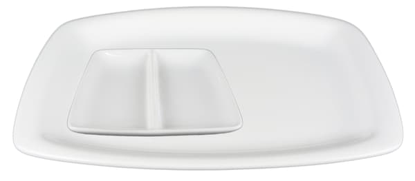 Tallrik Rektangulär Rundad + Minifat 2-delad i Porslin- 12 delar Vit 6636
