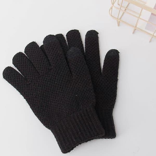 Vintercykelhandsker Touch Screen Handsker Varme Fleeceforede Strikhandsker Elastisk manchet Black