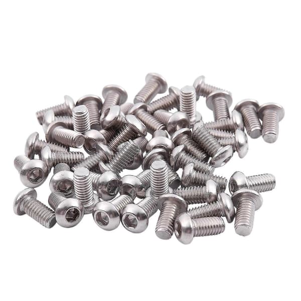 M6x12mm rustfrit stål unbrakonøgle knaphovedskruer 50 stk.—ls