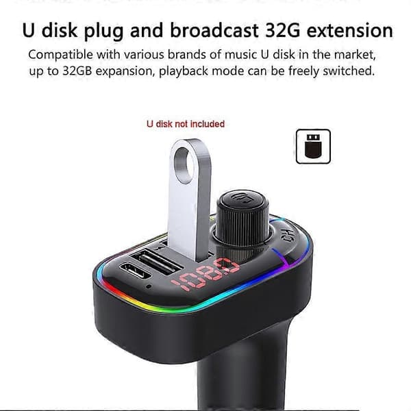 C12 Multifunktionel Bil Dobbelt USB Oplader Bluetooth FM Transmitter med Atmosfærelys Not Specified