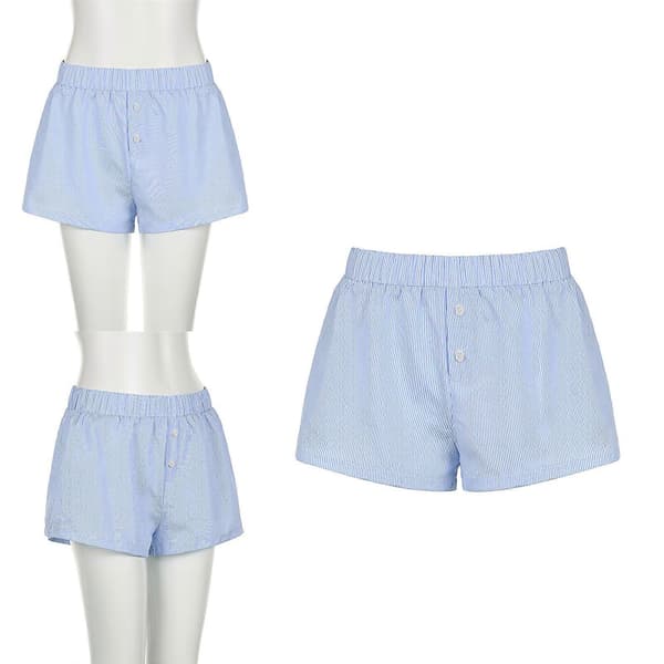 Elastiske pyjamasshorts til kvinder og mænd, pyjamasunderdele, stribede boxershorts til sommerfritid, loungeshorts, gaver blå M blå Blue M