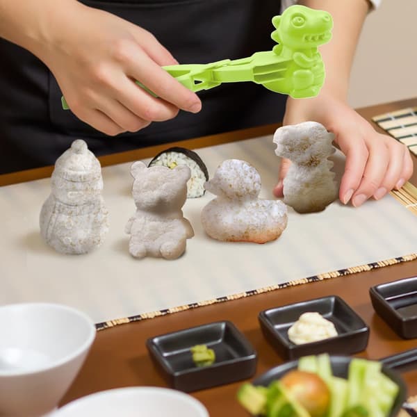 3-delt and risform til sushifremstilling, kreativ dyreformet sushiform, and risbolleform, DIY sushi-sæt, 3D risbolleform—ls