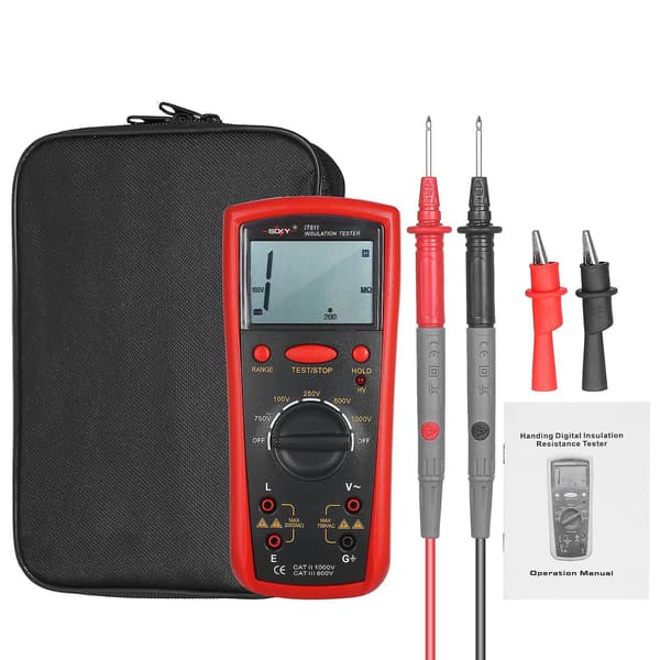 Isolasjonsmotstandsmåler Digital Megger Ohmmeter Håndholdt Isolasjonstester 1M Ohm -20G Ohm red
