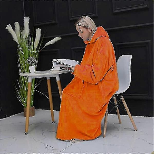 Bærbar teppegenser for kvinner og menn, supervarm og koselig teppehettegenser[ls] Orange