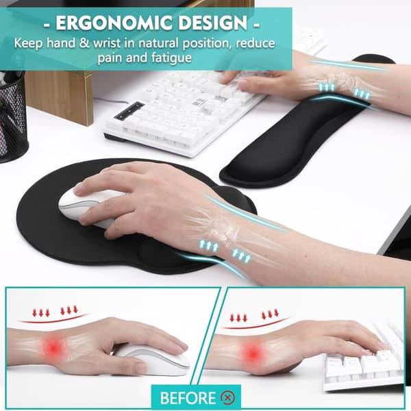 Musemåtte, Ergonomisk musemåtte og tastatur håndledsstøtte sæt til computer laptop, skridsikker gummibase memory foam håndledsstøtte sæt—ls