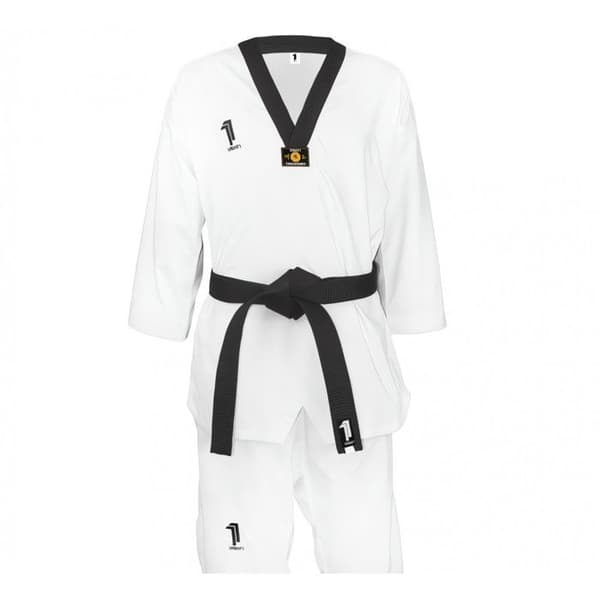 1FIGHT1, ELITE broderet taekwondo dobok, sort krave Sort Svart 200 cm