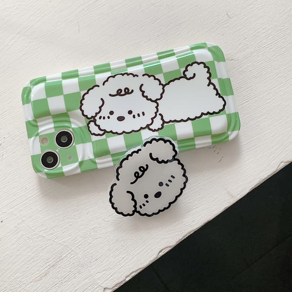 Kompatibel med iPhone 13 PRO MAX Cover Grønternet Hvalp med Stand