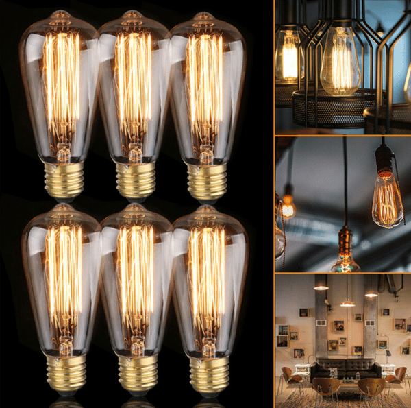6x E26 60W Edison-lamppu hehkulamppu 220V ST64 Retro 64mm x 1—ls