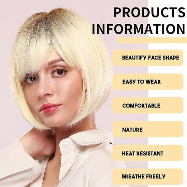 Blond Bob Paryk med Pandehår - Chic Kort Hårstykke til Daglig Glamour, Fester & Festlige Begivenheder