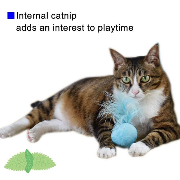Furry Ranglekugle Kattelegetøj med fjer og katteurt - Interaktive Pom Pom-kugler til katte, bløde og lette, 2 tommer, 3-pak.