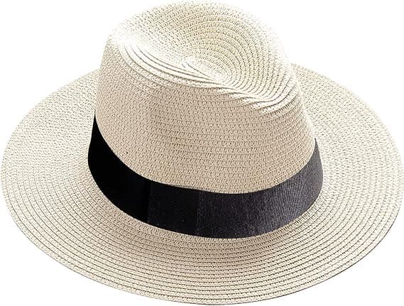 Dame Panama Bredskygget Strå Roll Up Bælte Spænde Fedora Strandhat