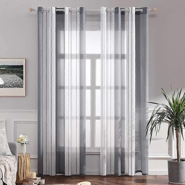 2 stycken tyllgardiner av högkvalitativ polyester, lämpliga för vardagsrum / sovrum / balkong, grå + vit, 132x183cm[ls] grey 132x183cm