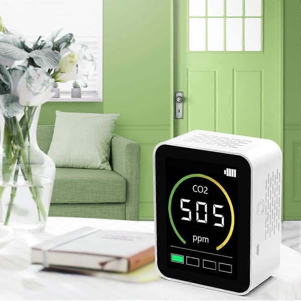 CO2 luftkvalitetsmonitor gasstester detektoranalysator kuldioxidmåler med temperaturfugtighedsdisplay 400-5000PPM—ls Vit