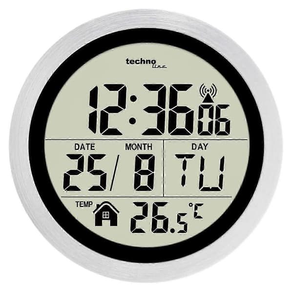 IP4 vandtæt digital badeværelsesradio vægur, sølv, 145 x 60 mm