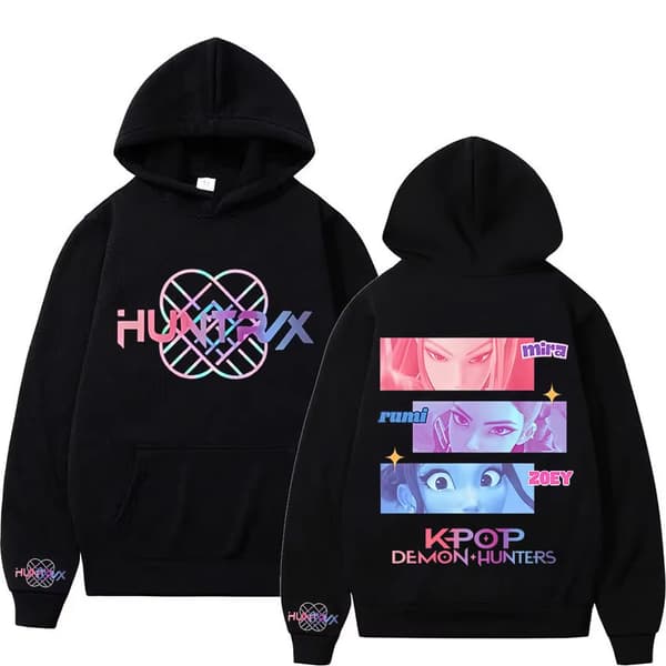 K-Pop Hættetrøje, Efterår og Vinter Fleeceforet, Lange Ærmer, Løs Afslappet Pullover - Sort, Størrelse 11- XL XL