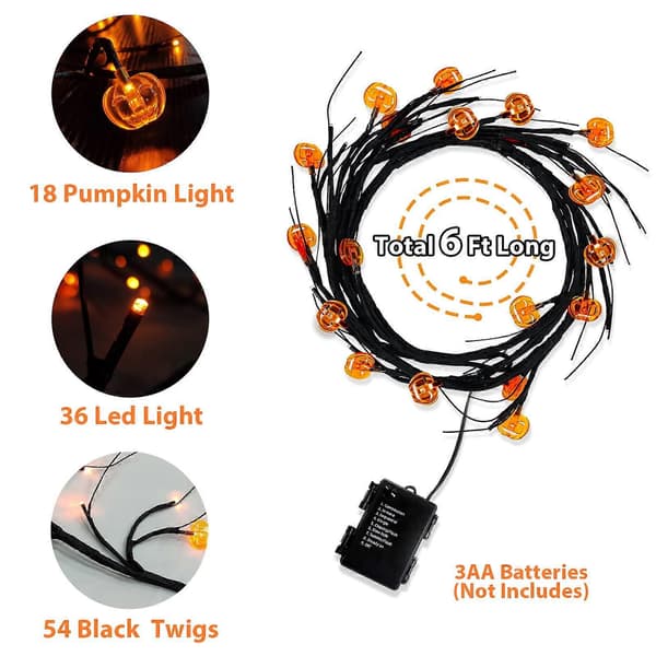 2024 Willow Vine String Lights LED Græskar Flagermus Gren Guirlande Lys til Indendørs Udendørs Festdekoration Pumpkin