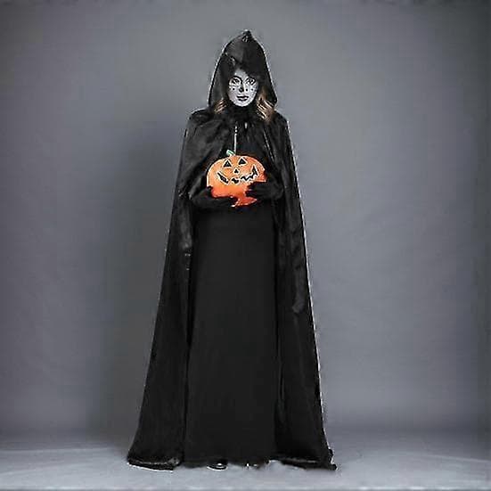Barne Halloween-kappe til kostyme, hette middelaldersk trollmannskappe black 170cm