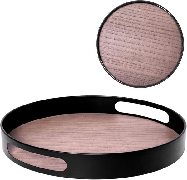 Rund Bricka 30 cm, Serveringsbricka, Trä - Dekorativ Bricka i Metall—ls