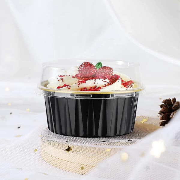 50 stk. aluminiumsfolie cupcakeforme med låg og ske, 5 oz engangskageforme til bryllupsfester