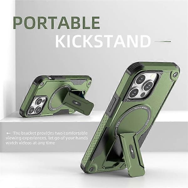Kompatibel med iPhone 16 Pro-deksel Kompatibel med MagSafe TPU+PC Kickstand Telefondeksel med stropp Turquoise