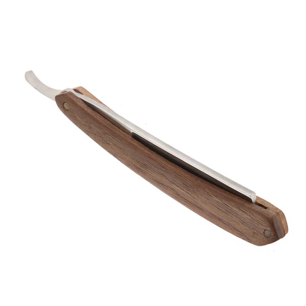 Barberkniv med lige blad i klassisk rosentræ med træårer, foldbar barberkniv