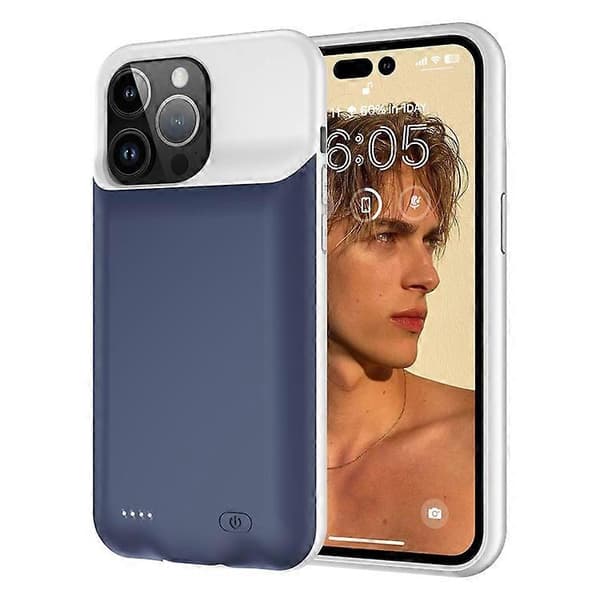 D98 Batterideksel kompatibelt med iPhone 15 Pro Max, 8500mAh utvidet oppladbart ladedeksel med lydfunksjon Blue