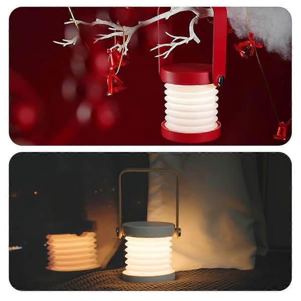Unik lanterneformet LED-lampe foldbart design genopladelig campinglanterne natlys til udendørs camping – ls Grey