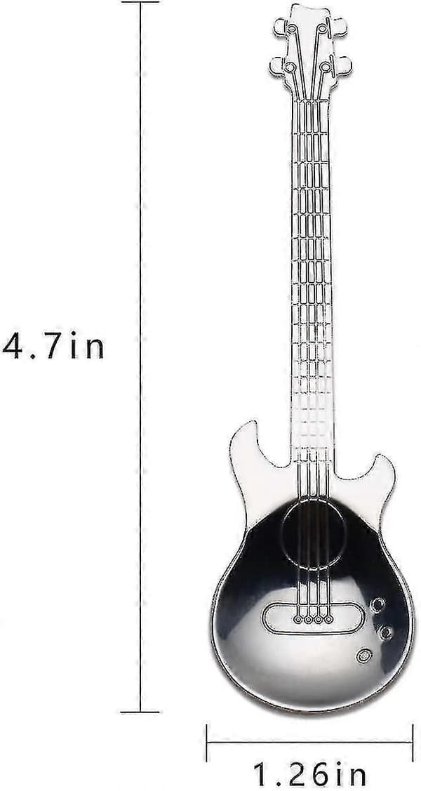 Guitar Kaffeskeer Kreative Søde Skeer Rustfrit Stål Teskeer Guitarformede 6 stk. Silver