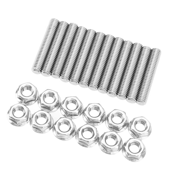 12 stk. Cylinderhovedbolt-sæt i rustfrit stål, udstødningsmanifold-pindbolte, erstatning til Chevy V8 LSX LS1 LS2 LS3 LS6 LS7