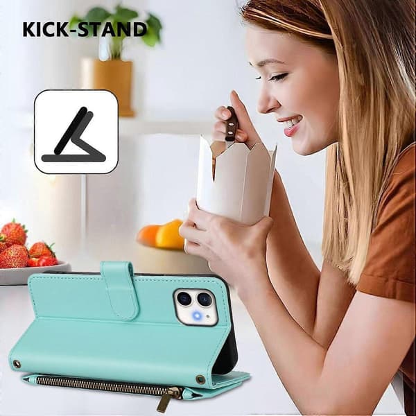 Læderpung-etui med lynlås til iPhone 13 mini —ls For iPhone 12 / 12 Pro
