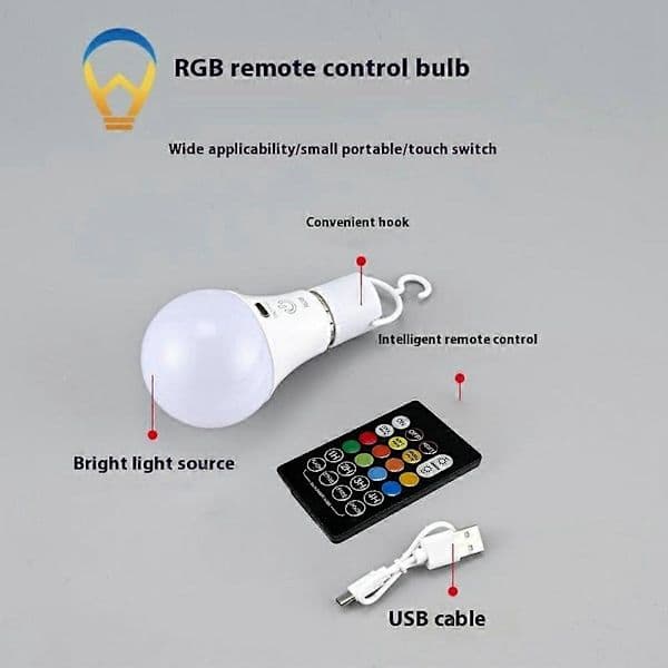 E27 RGB Rechargeable Lamp with Remote Control and Timer Dimmable Touch Control 2700 (FMY)