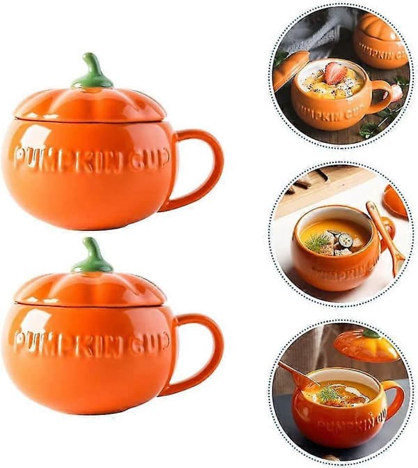 2 st pumpa keramisk soppskål porslin pumpaformad socker dessertskål med lock keramisk servis för Halloween