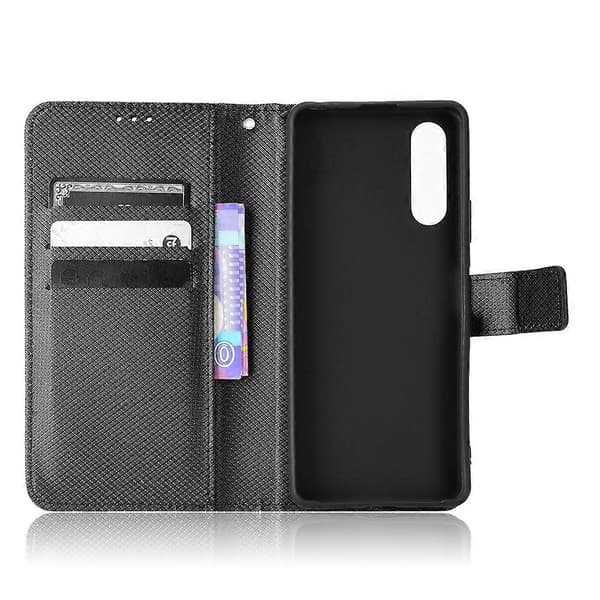 För Sony Xperia 10 IV Diamantmönstrad Läderfodral Black
