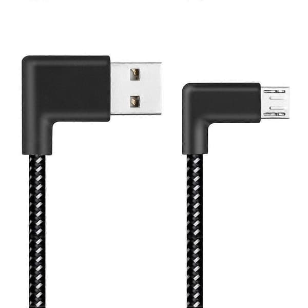 2m 2A USB til Micro USB Vævet Stil Dobbelt Albue Data Synkroniserings Opladerkabel, Til Samsung / Huawei / Xiaomi / Meizu / LG / HTC (Sort) Black