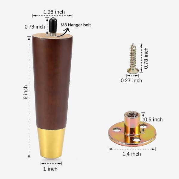 Guldbelagda 10 cm trämöbelben, set om 4 för soffskåp och byrå Brow Brown 6 Inch