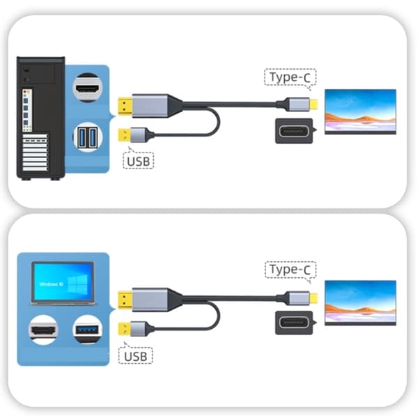 DisplayPort til USB C-kabel 4K@60Hz med USB-kabeladapter DisplayPort hann