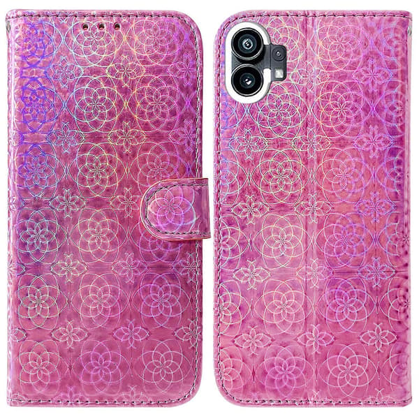 För Nothing Phone 1 Färgglatt magnetiskt spänne läderfodral Pink