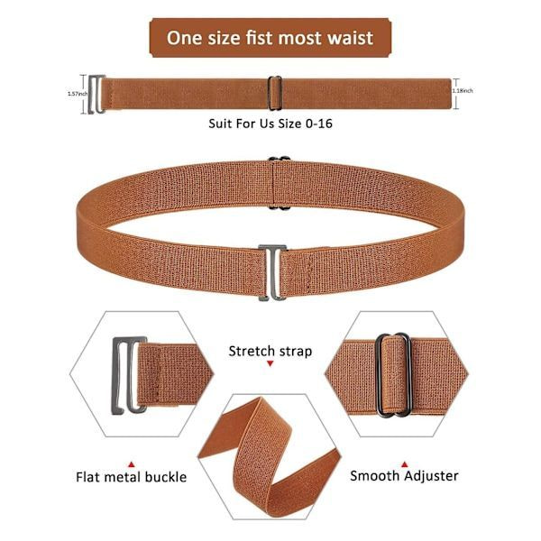 4-pack osynliga elastiska bälten för damer, platta spännen, elastiskt gummiband