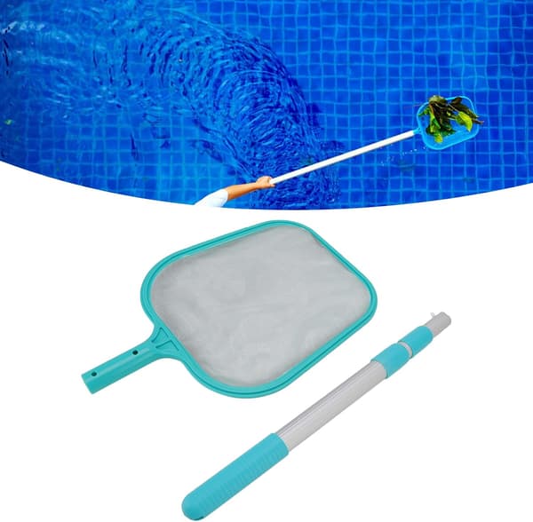 Poolskimmernet, nylonløvrive med stang, poolrengøringssæt til nem vedligeholdelse og fjernelse af snavs