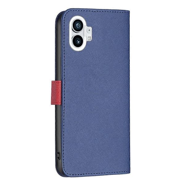 Til Nothing Phone 1 BF13 Farvematchende Kryds Tekstur Læder Telefoncover Blue