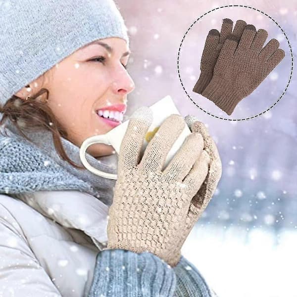 Vintercykelhandsker Touch Screen Handsker Varme Fleeceforede Strikhandsker Elastisk manchet Khaki