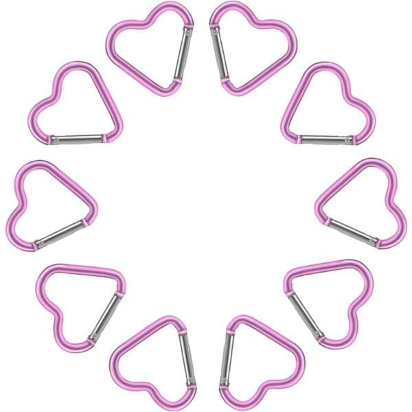 10 rosa hjerteformede karabinkroker, hjerteformet nøkkelring karabinkrok